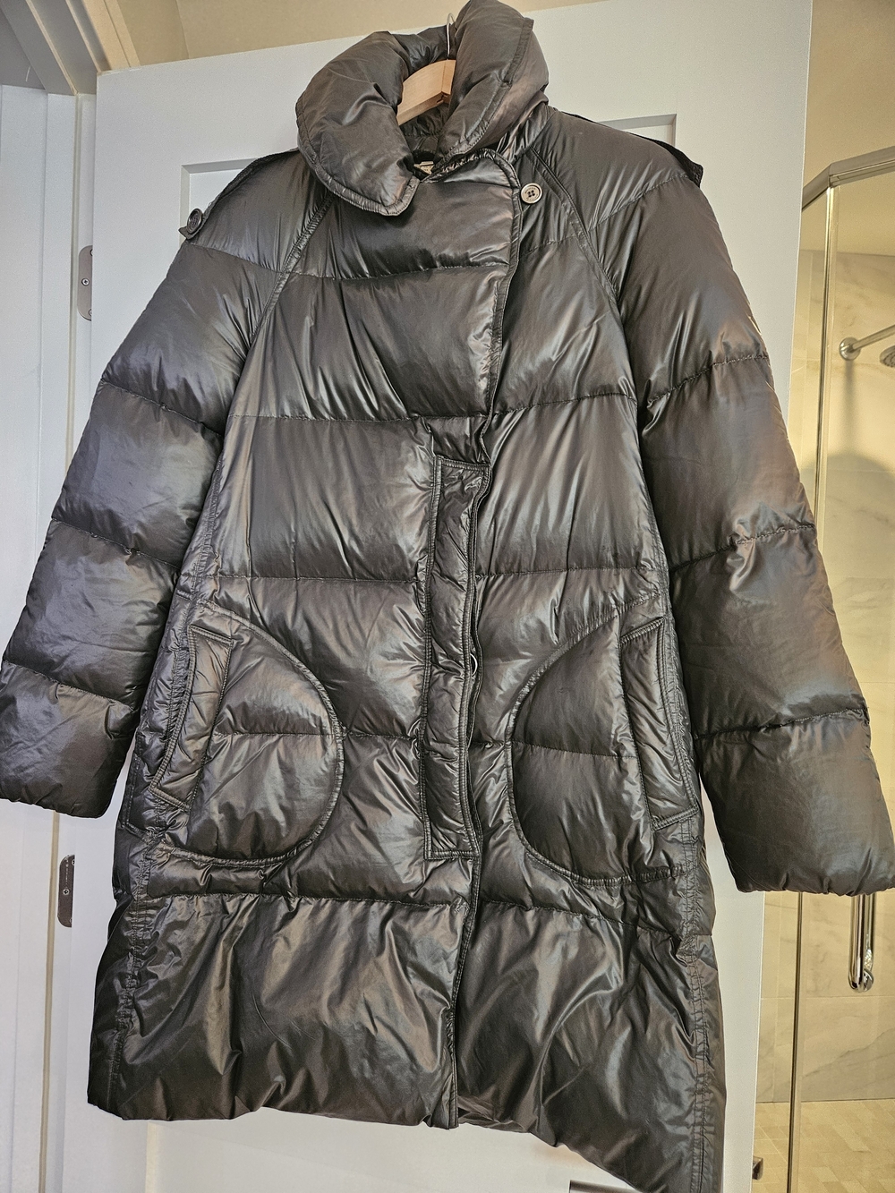 Burberry Authentic Green/Grey Long Quilted Puffer Coat Size 10